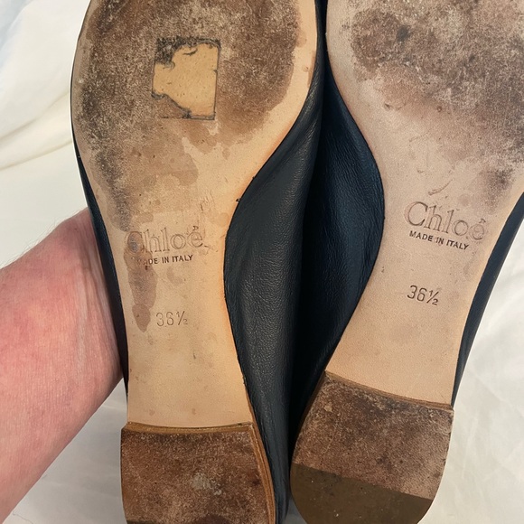 Chloe Black Leather Ballet Flats lauren scalloped - Picture 6 of 6